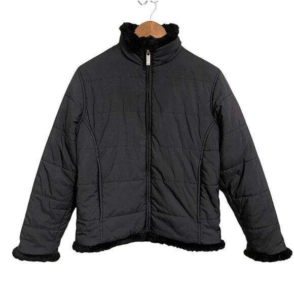 Spyder Womens Black Fleece Trim Full Zip Puffer Pockets Winter Jacket Size Small - Picture 1 of 9